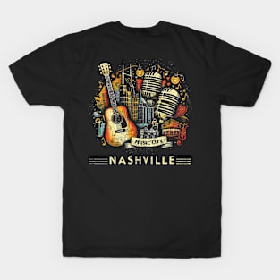 Vintage Nashville Music City Distressed Collage T-Shirt